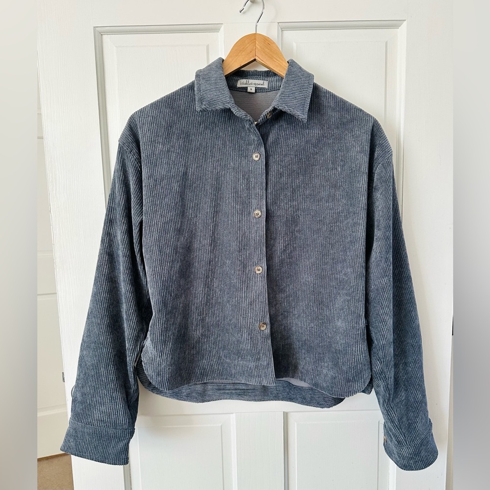 Wishlist Apparel Gray Corduroy Crop Shirt Shacket Slouchy Oversized Size S